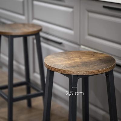 Set of 2 Bar Stools with Sturdy Steel Frame Rustic Brown and Black 65 cm Height