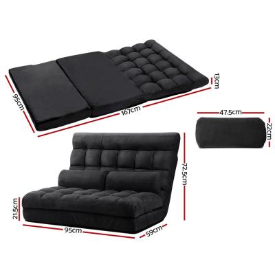 Artiss Lounge Sofa Bed 2-seater Floor Folding Suede Charcoal