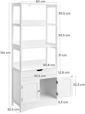 VASAGLE Floor Cabinet with Drawer 3 Open Shelves and Double Doors White BBC67WT