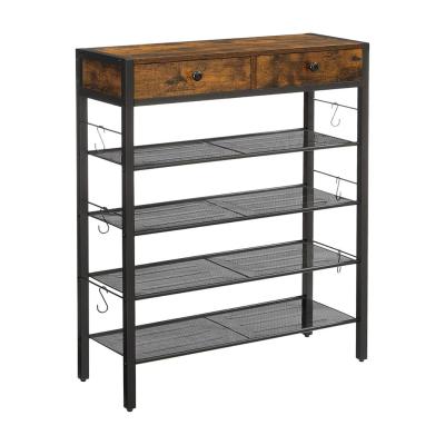 VASAGLE INDESTIC Shoe Rack Organizer 2 Drawers and 4 Shelves Industrial Rustic Brown and Black