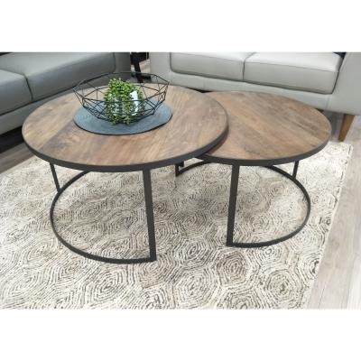 Nolana  2pc Mango Wood and Metal Round Nesting 80cm Coffee Table Set - Natural