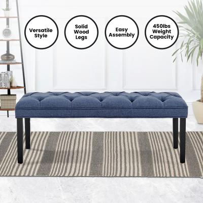 Sarantino Cate Button-tufted Upholstered Bench With Tapered Legs By Sarantino - Blue Linen