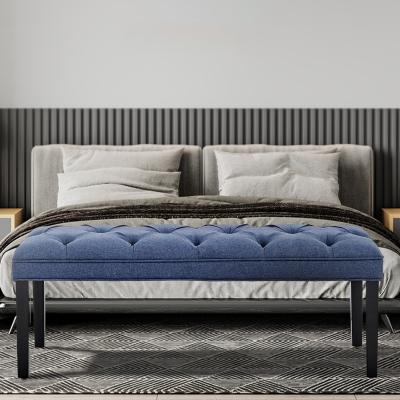 Sarantino Cate Button-tufted Upholstered Bench With Tapered Legs By Sarantino - Blue Linen