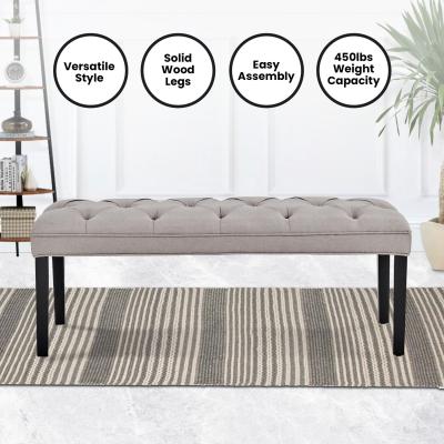 Sarantino Cate Button-tufted Upholstered Bench With Tapered Legs By Sarantino - Light Grey