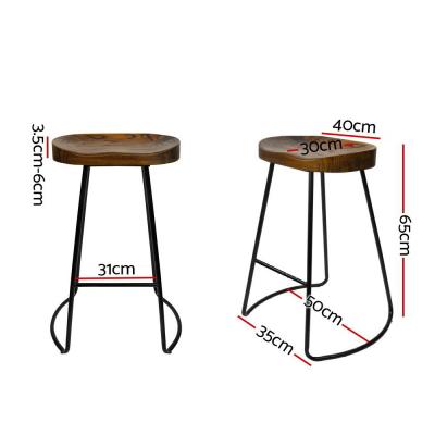 Artiss Set of 2 Elm Wood Backless Bar Stools 65cm - Black and Dark Natural