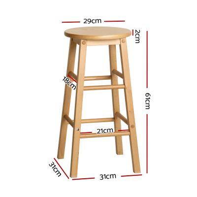 Artiss Set of 2 Beech Wood Backless Bar Stools - Natural