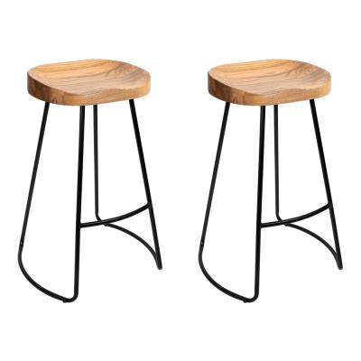 Artiss Set of 2 Elm Wood Backless Bar Stools 65cm - Black and Light Natural