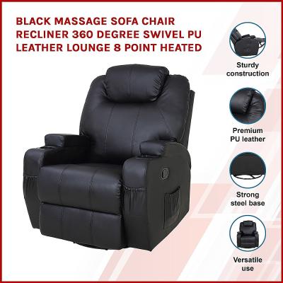 Black Massage Sofa Chair Recliner 360 Degree Swivel PU Leather Lounge 8 Point Heated