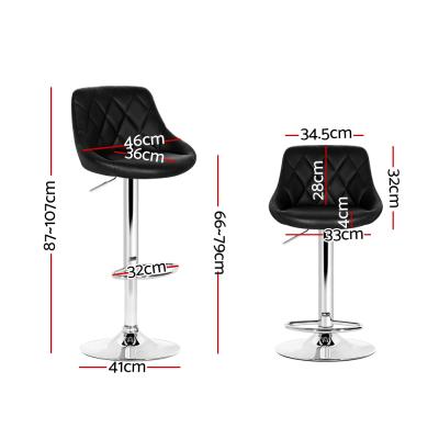 Artiss Set of 2 Bar Stools PU Leather Diamond Style - Black