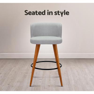 Artiss Set of 2 Wooden Fabric Bar Stools Circular Footrest - Light Grey