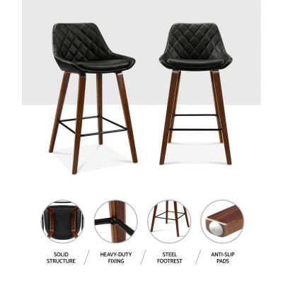 Artiss Set of 2 Bar Stools Bentwood PU Leather Diamond Pleat - Black