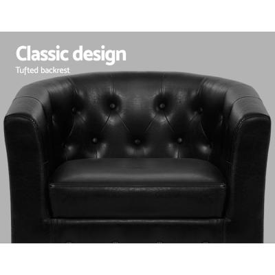 Artiss Armchair Lounge Chair Ottoman Tub Accent Chairs PU Leather Sofa Armchairs Black