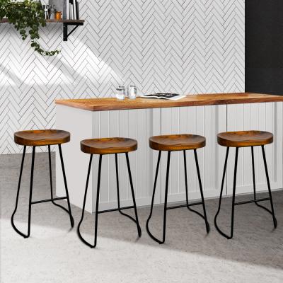 Artiss Set of 4 Elm Wood Backless Bar Stools 75cm - Black