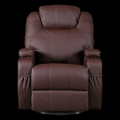 Brown Massage Sofa Chair Recliner 360 Degree Swivel PU Leather Lounge 8 Point Heated