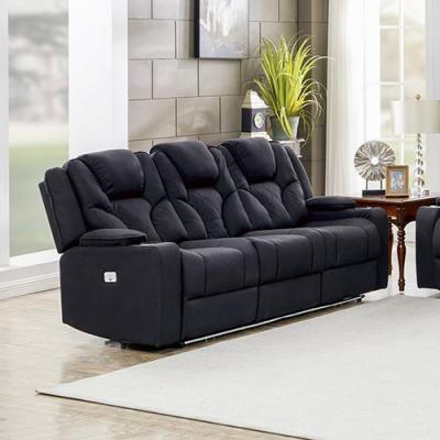 3+1+1 Seater Electric Recliner Stylish Rhino Fabric Black Lounge Armchair with LED Features