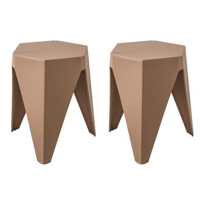 ArtissIn Set of 2 Puzzle Stool Plastic Stacking Bar Stools Dining Chairs Kitchen Brown