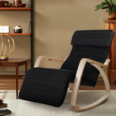 Artiss Fabric Rocking Armchair with Adjustable Footrest - Black