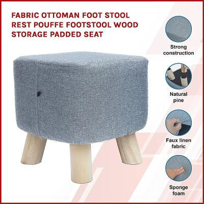 Fabric Ottoman Foot Stool Rest Pouffe Footstool Wood Storage Padded Seat