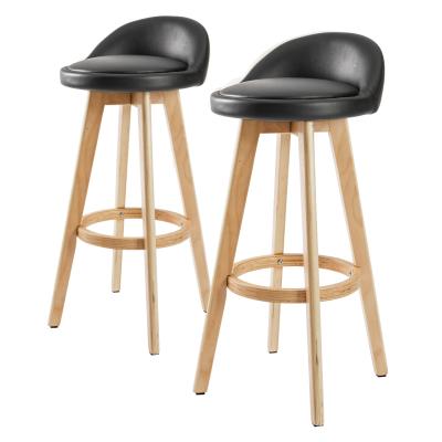 La Bella 2 Set 72cm Black Wooden Bar Stool Leila Leather