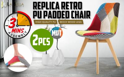 La Bella 2 Set Multi Colour Retro Dining Cafe Chair Padded Seat