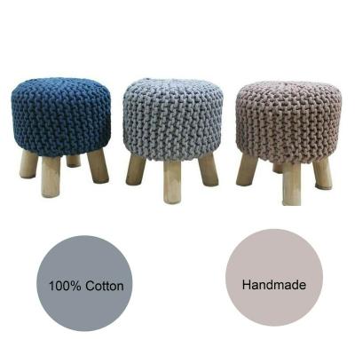 Kids Hand Knitted Cotton Braided Foot Rest Sitting Stool Ottoman (Rose Pink)