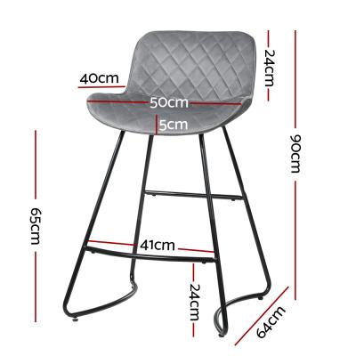 Artiss Set of 2 Bar Stools Kitchen Stool Chairs Chair Velvet Barstool Barstools Grey