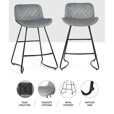 Artiss Set of 2 Bar Stools Kitchen Stool Chairs Chair Velvet Barstool Barstools Grey