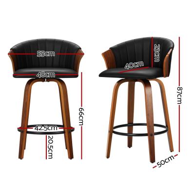 Artiss Set of 2 Bar Stools Kitchen Stool Wooden Chair Swivel Chairs Leather Black