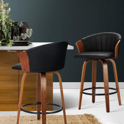 Artiss Set of 2 Bar Stools Kitchen Stool Wooden Chair Swivel Chairs Leather Black