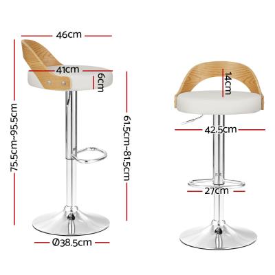 Artiss Set of 2 Bar Stools Kitchen Gas Lift Wooden Stool Metal Barstools White Swivel