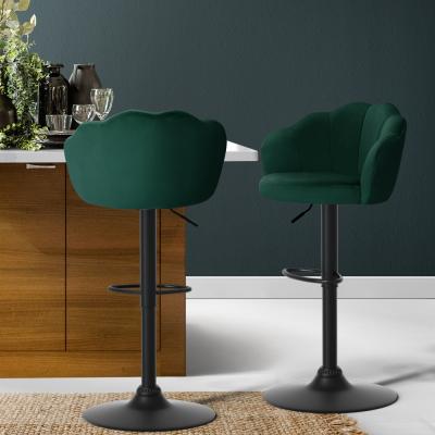 Artiss Set of 2 Bar Stools Kitchen Stool Swivel Chair Gas Lift Velvet Chairs Green Nessah