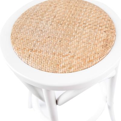 Aster Round Bar Stools Dining Stool Chair Solid Birch Timber Rattan Seat White