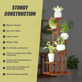 5 Tiers Vertical Bamboo Plant Stand Staged Flower Shelf Rack for Outdoor Garden