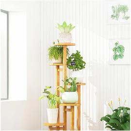 5 Tiers Vertical Bamboo Plant Stand Staged Flower Shelf Rack for Outdoor Garden