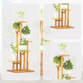 5 Tiers Vertical Bamboo Plant Stand Staged Flower Shelf Rack for Outdoor Garden