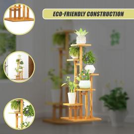5 Tiers Vertical Bamboo Plant Stand Staged Flower Shelf Rack for Outdoor Garden