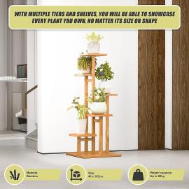 5 Tiers Vertical Bamboo Plant Stand Staged Flower Shelf Rack for Outdoor Garden