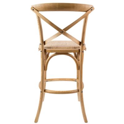 Aster 3pc Crossback Bar Stools Dining Chair Solid Birch Timber Rattan Seat - Oak