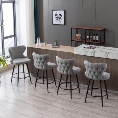 2x Swivel Bar Stools Tufted Counter Chairs with Stud Trim and Metal Base-Dark Grey