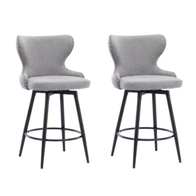 2x Swivel Bar Stools Tufted Counter Chairs with Stud Trim and Metal Base-Dark Grey