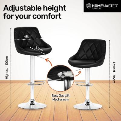 Home Master 2PCE Bar Stool Black Swivel Seat Adjusting Height Stylish Modern