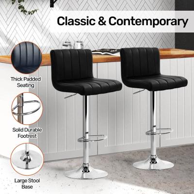 Home Master 2PCE Bar Stool Black Swivel Seat Adjusting Height Stylish Modern