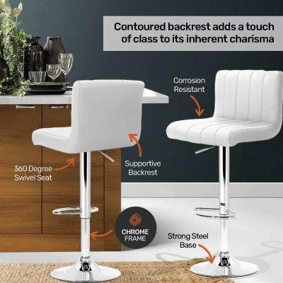 Home Master 2PCE Bar Stool White Swivel Seat Adjusting Height Stylish Modern