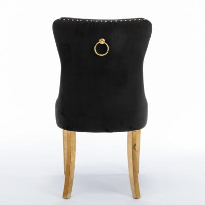 AADEN 2x Velvet Dining Chairs with Golden Metal Legs-Black