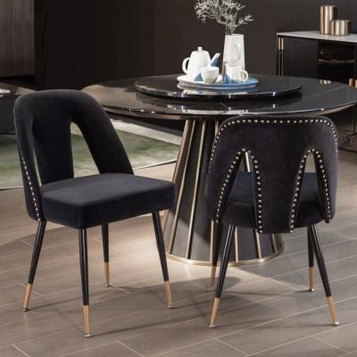 AADEN 2x Velvet Dining chairs with Metal Legs-Black