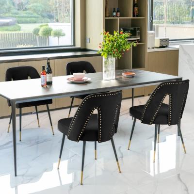 AADEN 2x Velvet Dining chairs with Metal Legs-Black