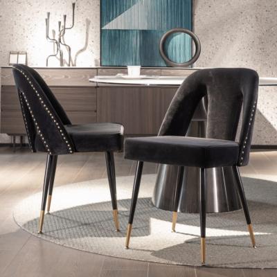 AADEN 2x Velvet Dining chairs with Metal Legs-Black