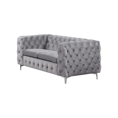 2 Seater Sofa Classic Button Tufted Lounge in Grey Velvet Fabric with Metal Legs