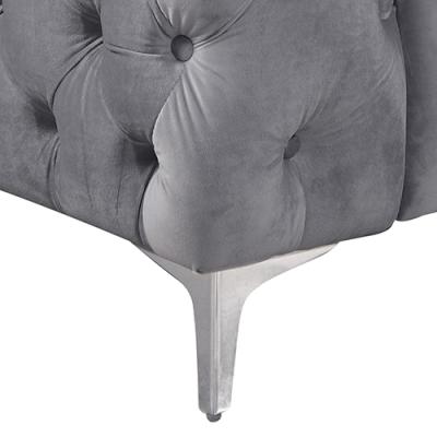 2 Seater Sofa Classic Button Tufted Lounge in Grey Velvet Fabric with Metal Legs