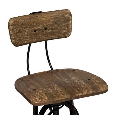 Industrial Wooden Height Adjustable Swivel Bar Stool Chair with Back - Black Rustic